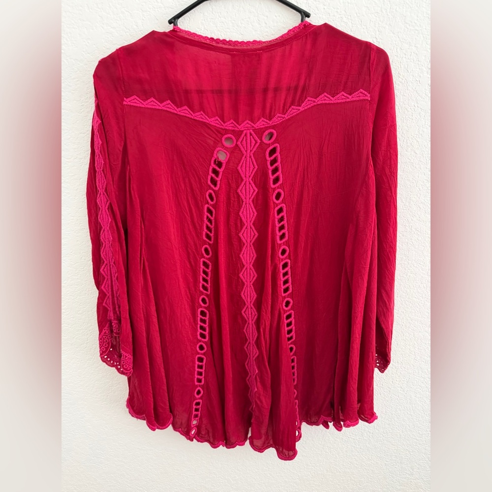 Johnny Was Blouse Small Pink and Red Embroidered Flowy Boho shirt - Picture 2 of 6